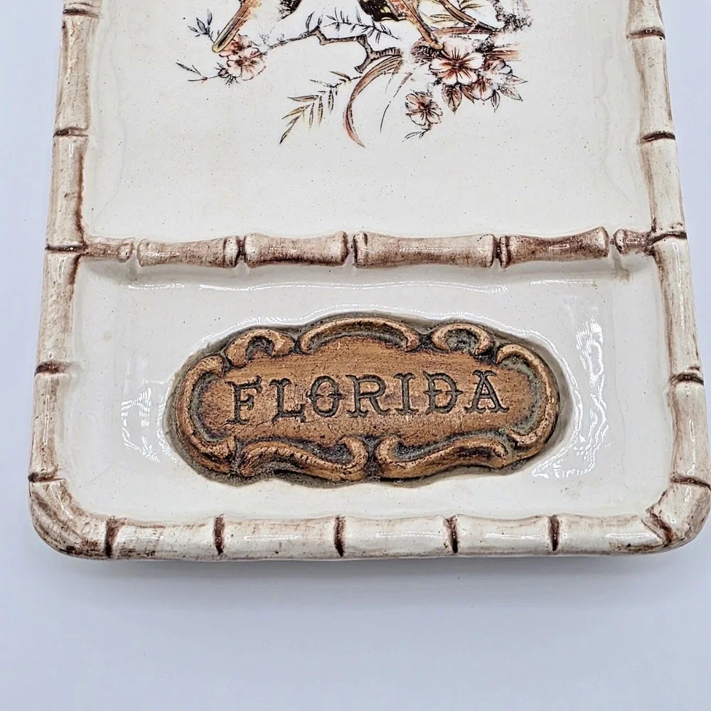 Vintage Florida Treasure Craft Butterfly Dish Tray Travel Art Pottery Ceramic